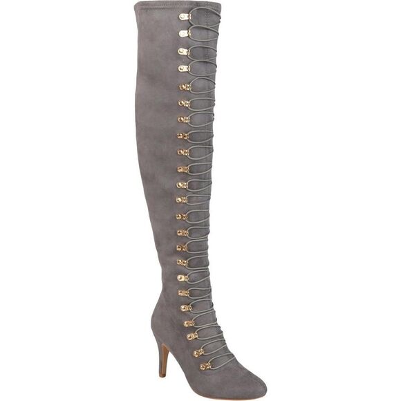 Journee Collection Womens Trill Gray Faux Suede Over-The-Knee Boots Shoes New - Picture 1 of 3